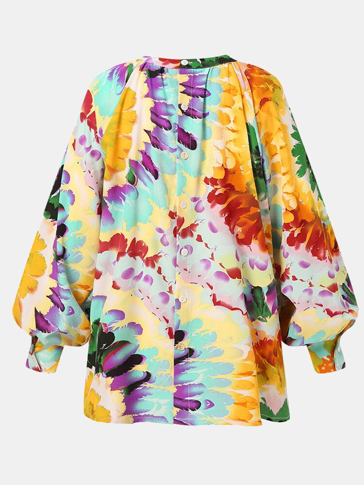 Blusa Informal Con Botones En La Espalda Con Estampado De Flores De Colores Para Mujer