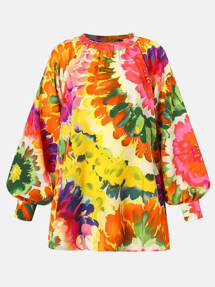 Blusa Informal Con Botones En La Espalda Con Estampado De Flores De Colores Para Mujer