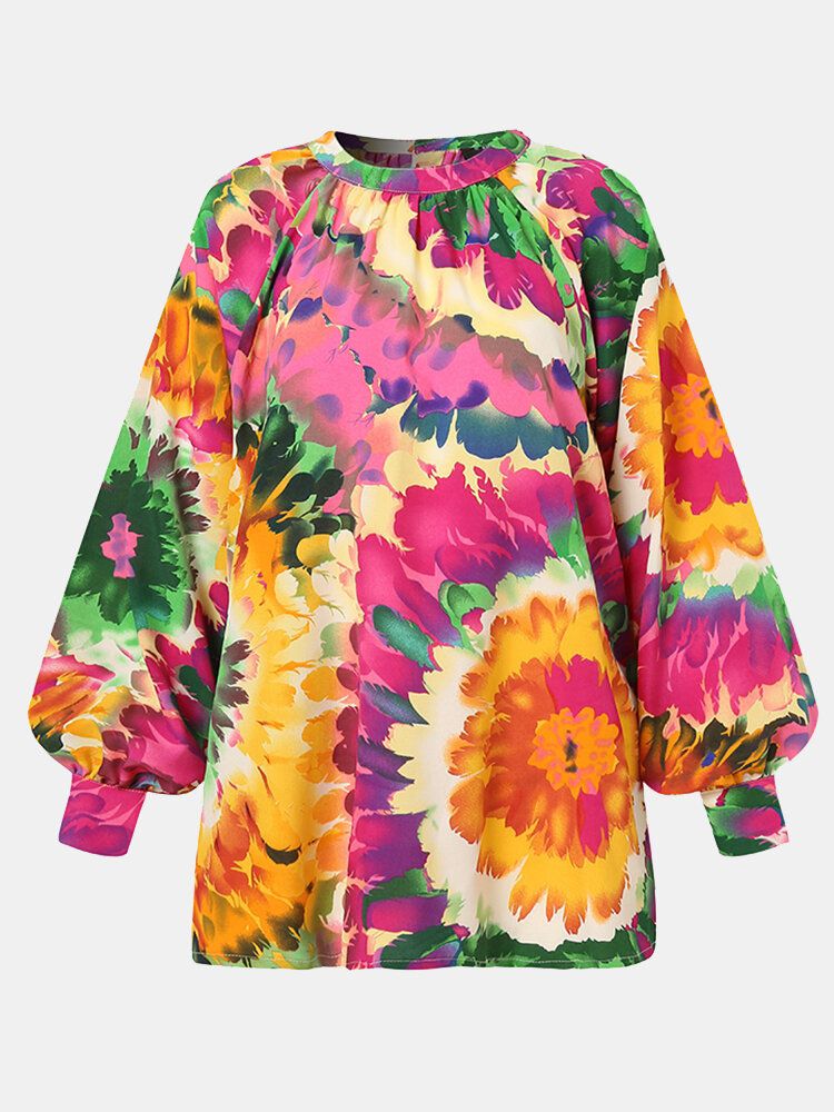 Blusa Informal Con Botones En La Espalda Con Estampado De Flores De Colores Para Mujer