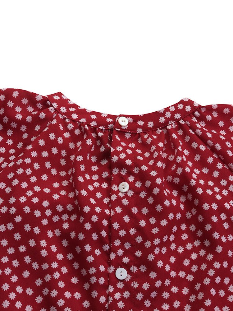 Blusa Informal Con Cuello Alto Y Estampado Floral En Toda La Prenda Para Mujer