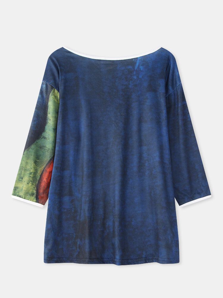 Blusa Informal De Cuello Asimétrico Con Estampado De Arte Abstracto De Retrato De Mujer