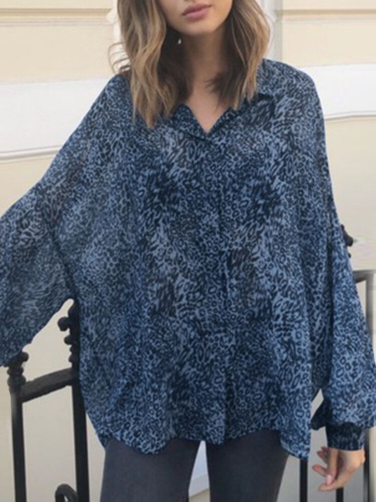 Blusa Informal Diaria Con Botones De Manga Larga Y Cuello De Solapa Con Estampado De Leopardo Para Mujer