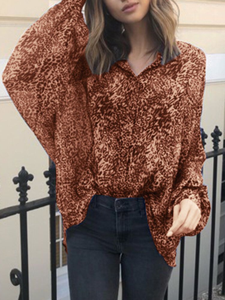 Blusa Informal Diaria Con Botones De Manga Larga Y Cuello De Solapa Con Estampado De Leopardo Para Mujer