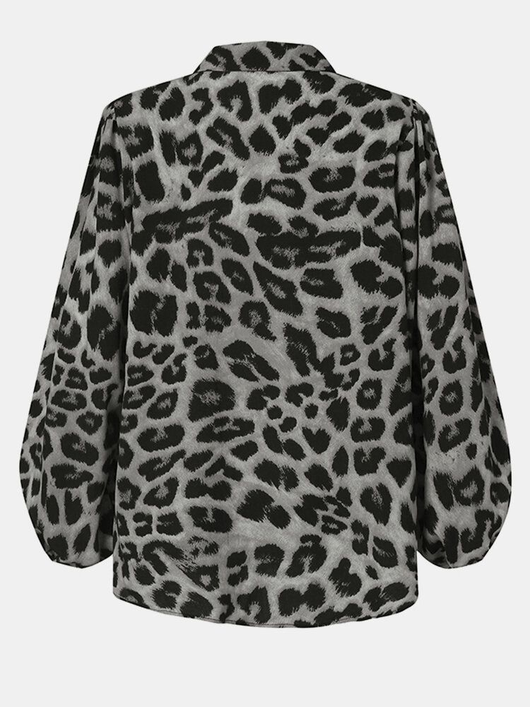 Blusa Informal Elegante Con Botones De Solapa Y Manga De Linterna Con Estampado De Leopardo Para Mujer