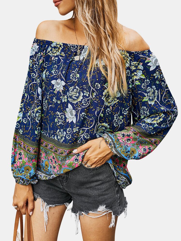 Blusa Informal De Estilo Étnico Festivo Con Hombros Descubiertos Y Estampado Floral Para Mujer