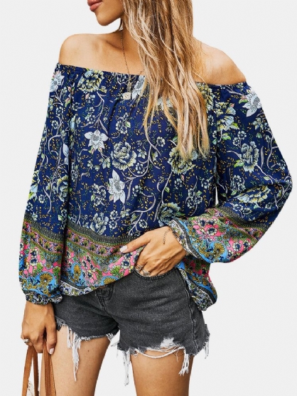 Blusa Informal De Estilo Étnico Festivo Con Hombros Descubiertos Y Estampado Floral Para Mujer