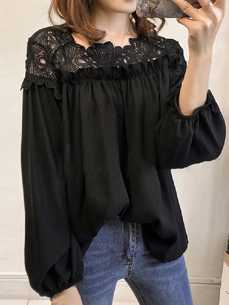 Blusa Informal De Manga Abullonada Con Escote Ahuecado De Color Sólido Para Mujer