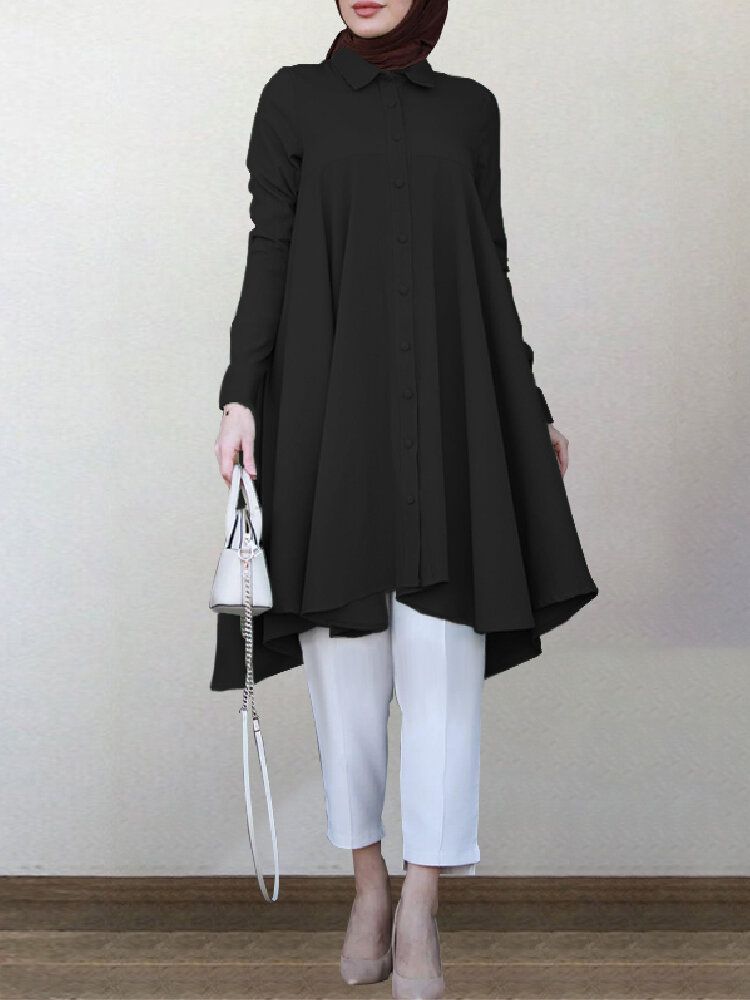 Blusa Informal Retro Con Dobladillo Irregular Abaya Kaftan De Color Sólido Para Mujer