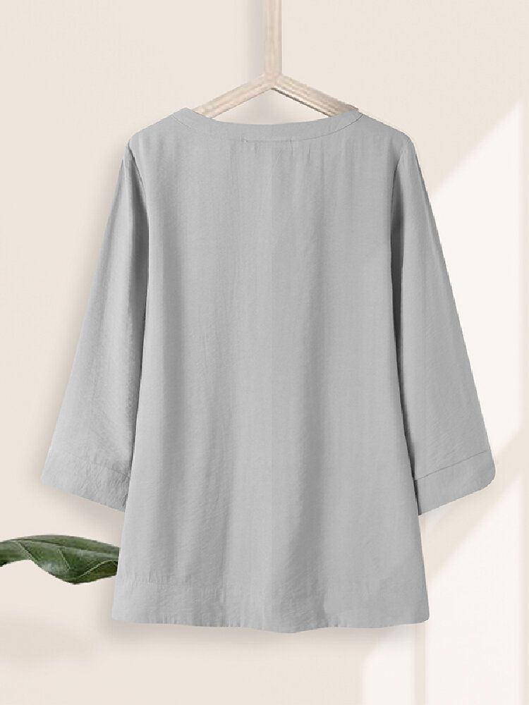 Blusa Lateral Dividida Con Estilo Informal Y Manga Corta Con Cuello En V De Color Sólido Para Mujer