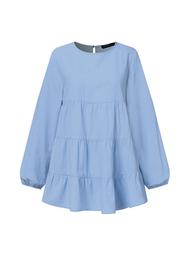 Blusa De Manga Larga Con Costura Informal De Color Sólido De Estilo Breve Para Mujer