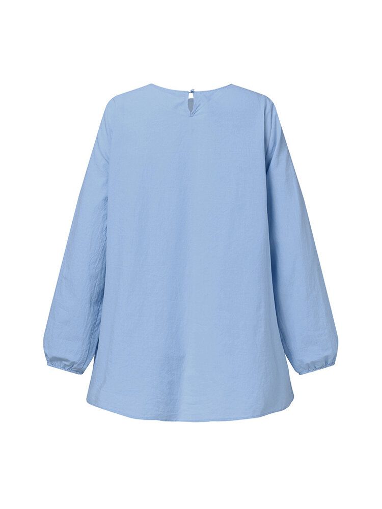 Blusa De Manga Larga Con Costura Informal De Color Sólido De Estilo Breve Para Mujer