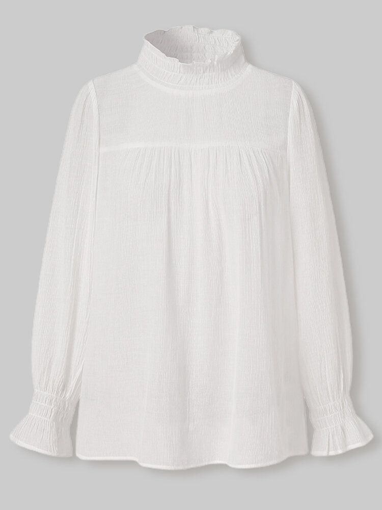 Blusa De Manga Larga Con Cuello Alto Y Manga Abullonada Plisada Con Ribete De Volantes Para Mujer