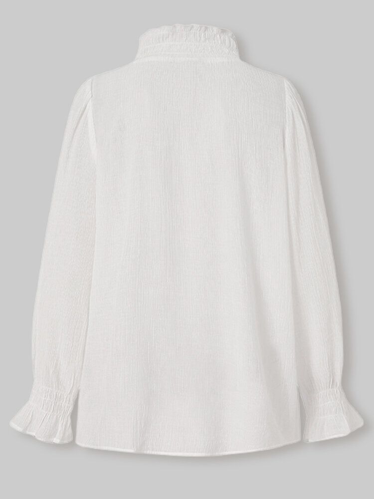 Blusa De Manga Larga Con Cuello Alto Y Manga Abullonada Plisada Con Ribete De Volantes Para Mujer