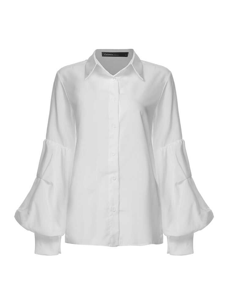 Blusa De Manga Larga Con Cuello Vuelto De Color Sólido Para Mujer