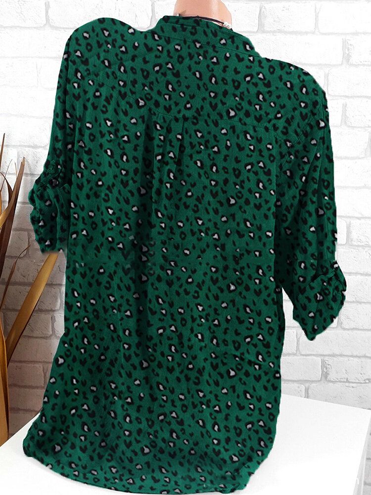 Blusa De Manga Larga Con Estampado De Leopardo Y Cuello Alto Vintage Casual Con Estilo