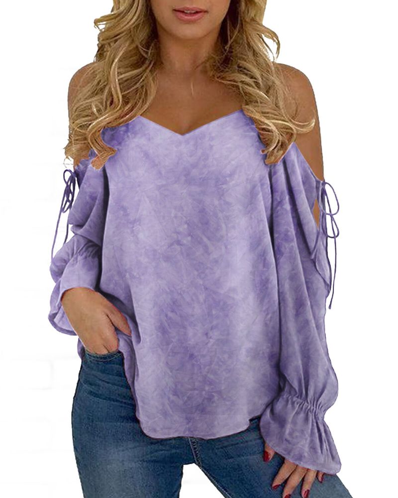 Blusa De Manga Larga Con Hombros Descubiertos Y Estampado Tie-dye Para Mujer