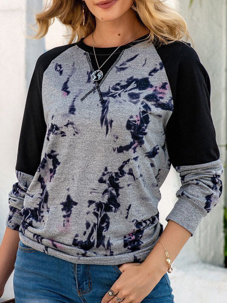 Blusa De Manga Raglán De Patchwork Con Teñido Anudado Para Mujer