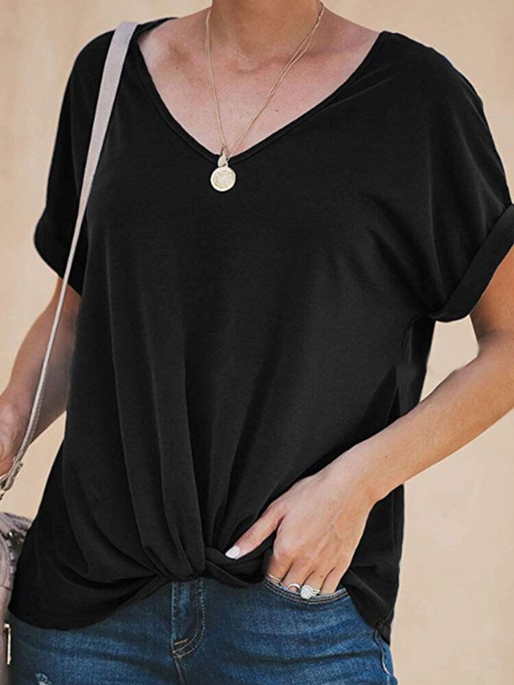 Blusa De Nudo De Manga Corta Con Cuello En O De Color Sólido Informal Para Mujer