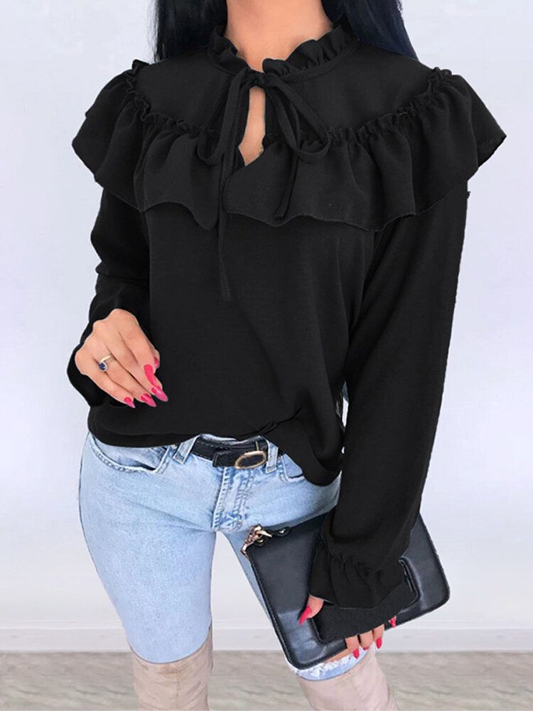 Blusa Salvaje Elegante Con Cuello Con Volantes Y Manga De Pétalo De Color Sólido Informal