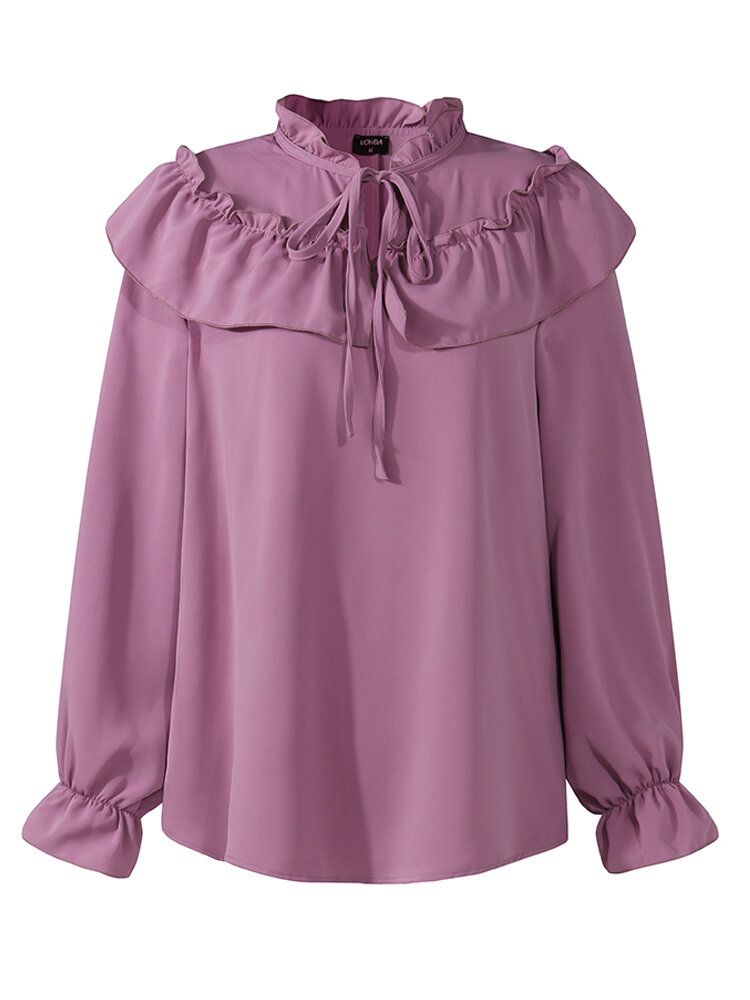 Blusa Salvaje Elegante Con Cuello Con Volantes Y Manga De Pétalo De Color Sólido Informal