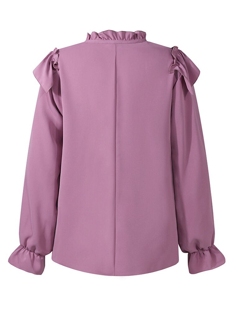 Blusa Salvaje Elegante Con Cuello Con Volantes Y Manga De Pétalo De Color Sólido Informal