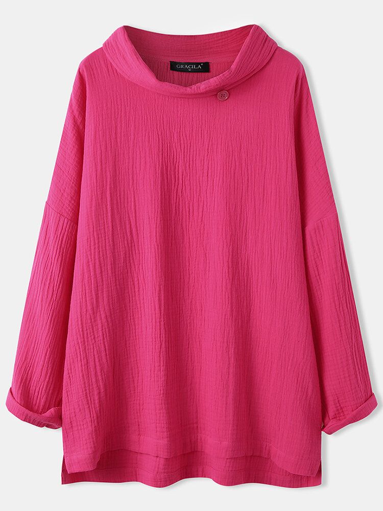 Blusa Simple Informal De Manga Larga Con Escote Lateral De Color Sólido Informal Para Mujer