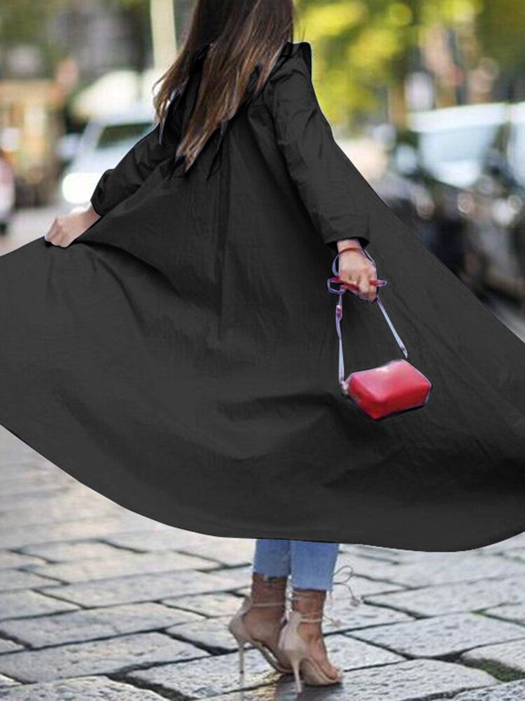 Blusa De Solapa Con Botones De Dobladillo Alto Y Bajo De Color Sólido Vestido De Camisa De Manga Larga Informal Para Mujer