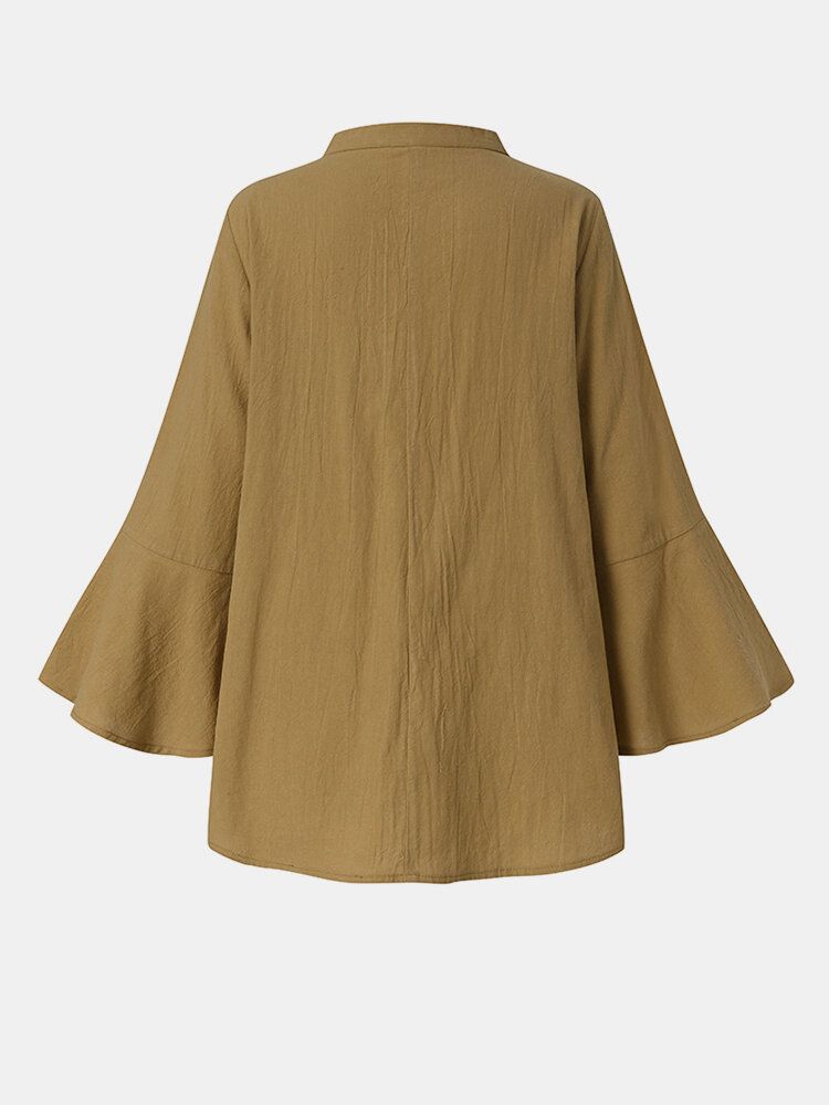 Blusa Suelta Informal Con Cuello En V Y Manga Acampanada Lisa Para Mujer