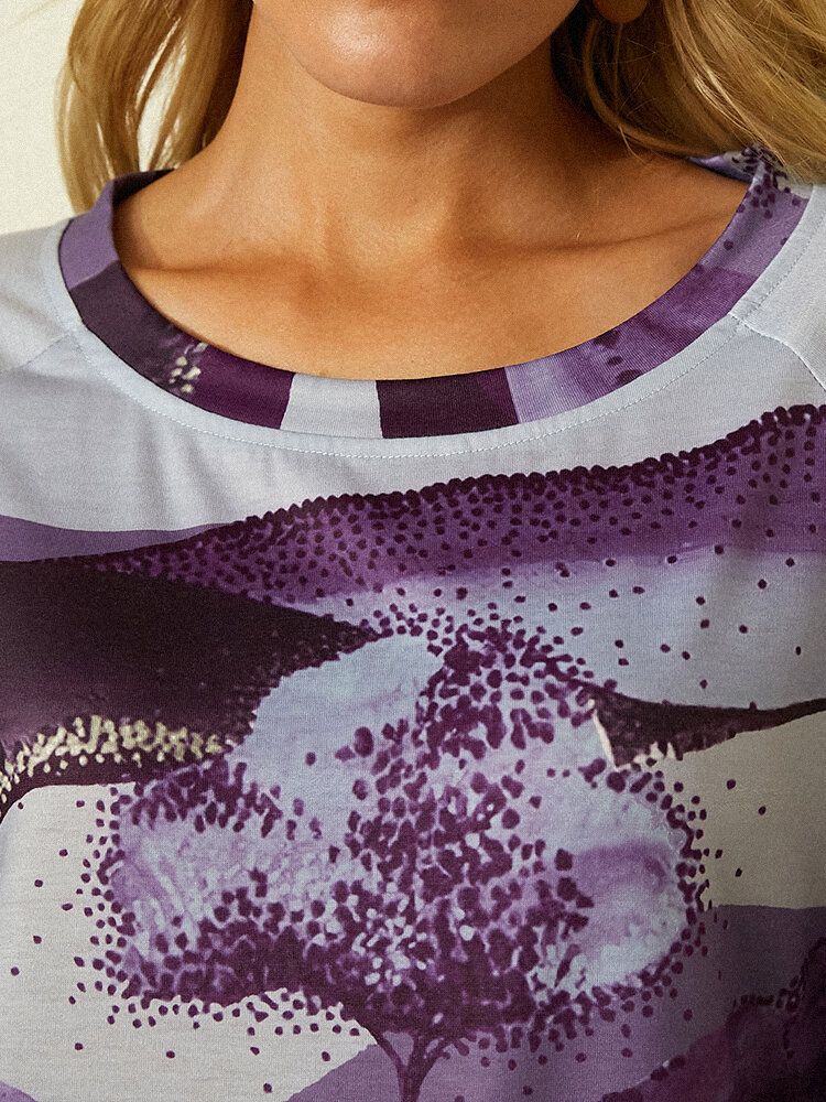 Blusa Suelta De Manga Larga Con Estampado De Paisaje De Mujer