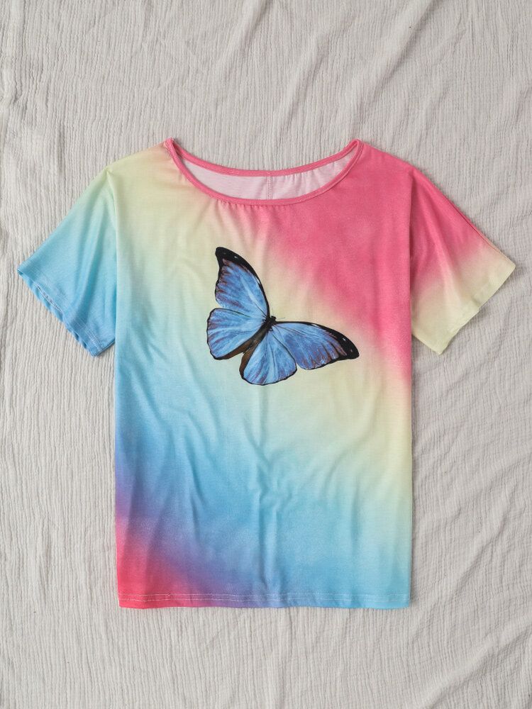 Blusa Suelta De Moda De Media Manga Con Estampado De Mariposa Informal Para Mujer