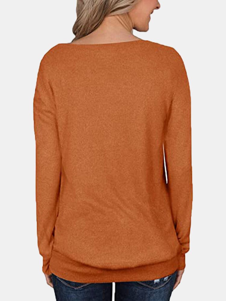 Blusa De Talla Grande Informal De Manga Larga Con Cuello Redondo Y Retazos De Encaje Para Mujer