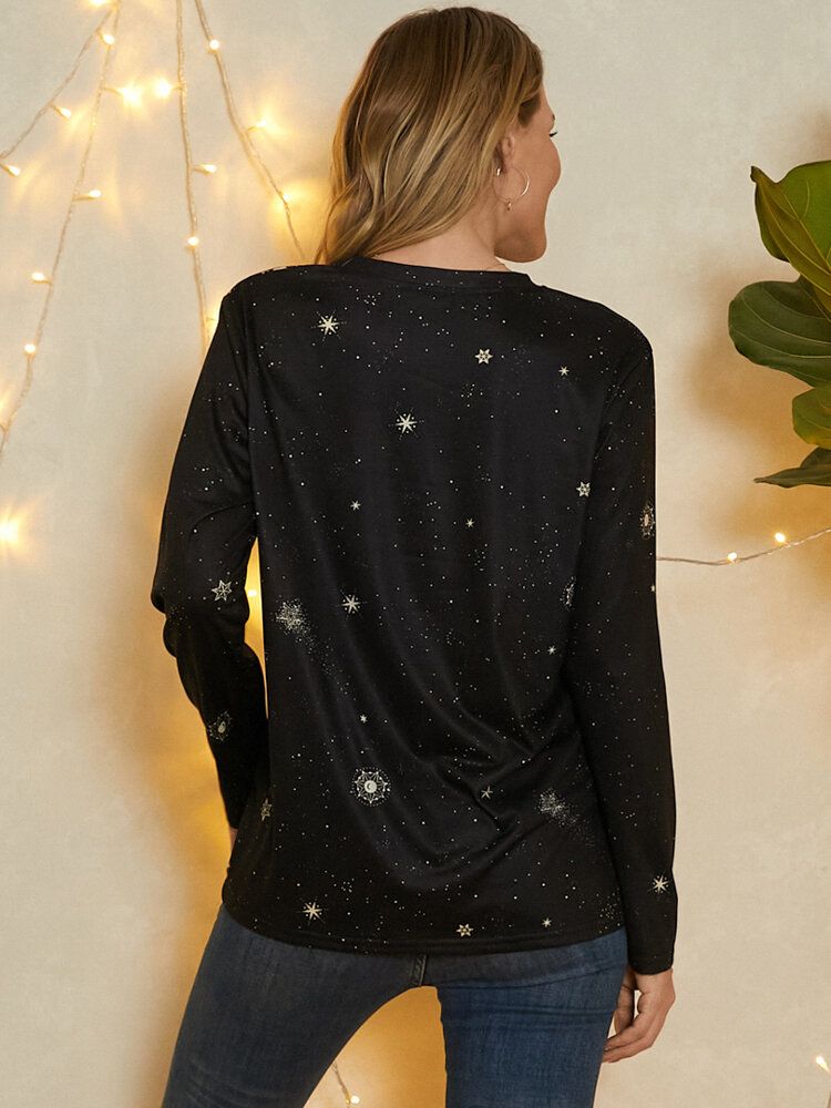 Blusas Casuales De Manga Larga Con Cuello Redondo Y Estampado De Galaxia De Capricornio Para Mujer