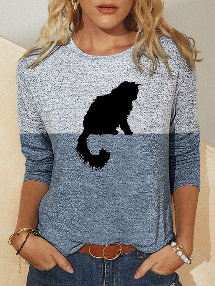 Blusas Casuales De Manga Larga Con Estampado De Gato Lindo Para Mujer