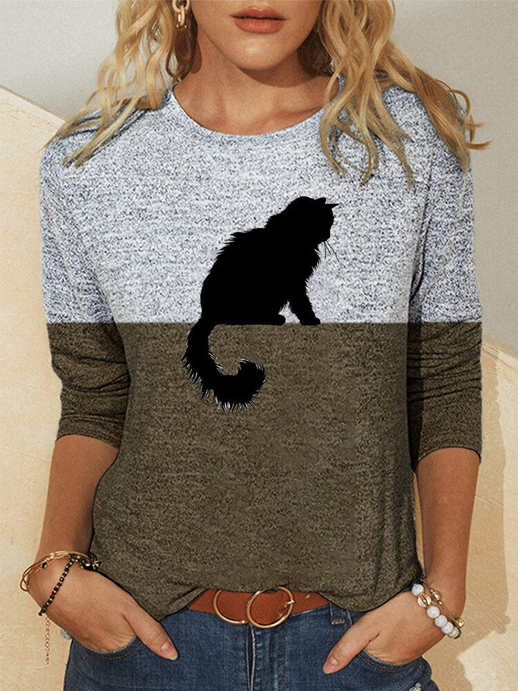 Blusas Casuales De Manga Larga Con Estampado De Gato Lindo Para Mujer