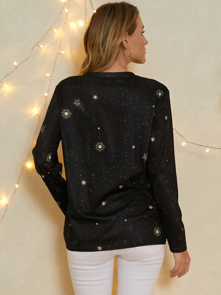 Blusas Informales De Manga Larga Con Cuello Redondo Y Estampado De Galaxia Celestial Para Mujer