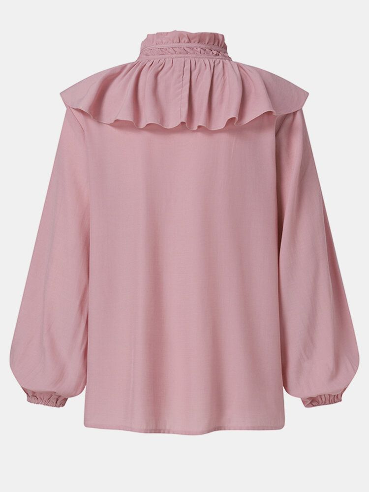 Blusas De Manga Larga Casuales Con Cuello Con Volantes Y Volantes De Color Liso Para Mujer