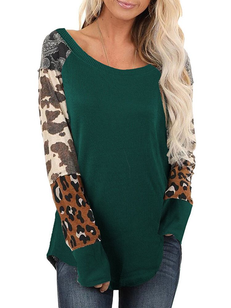 Blusas De Manga Larga Con Cuello Redondo Y Estampado De Leopardo Para Mujer