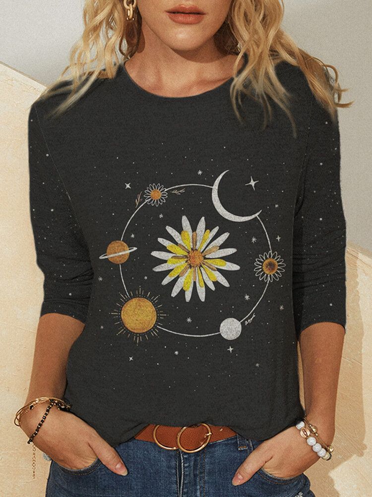 Blusas De Manga Larga Estampadas Galaxy Planet Para Mujer