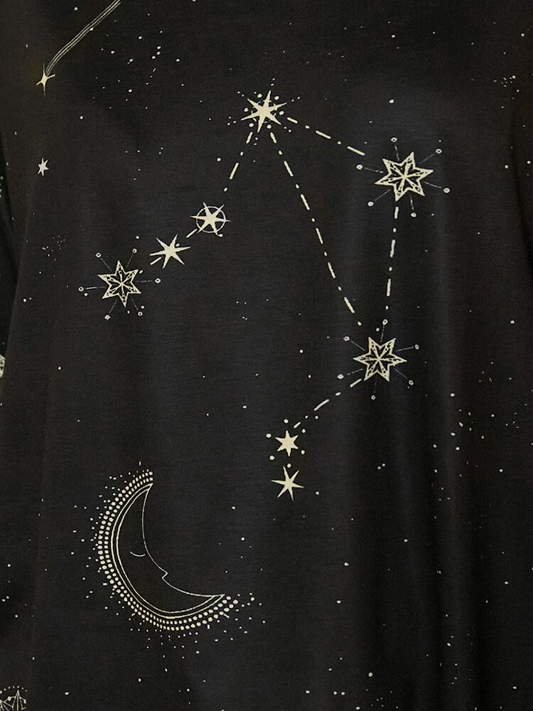 Blusas De Manga Larga Informales Con Cuello Redondo Y Estampado Celestial De Libra Para Mujer