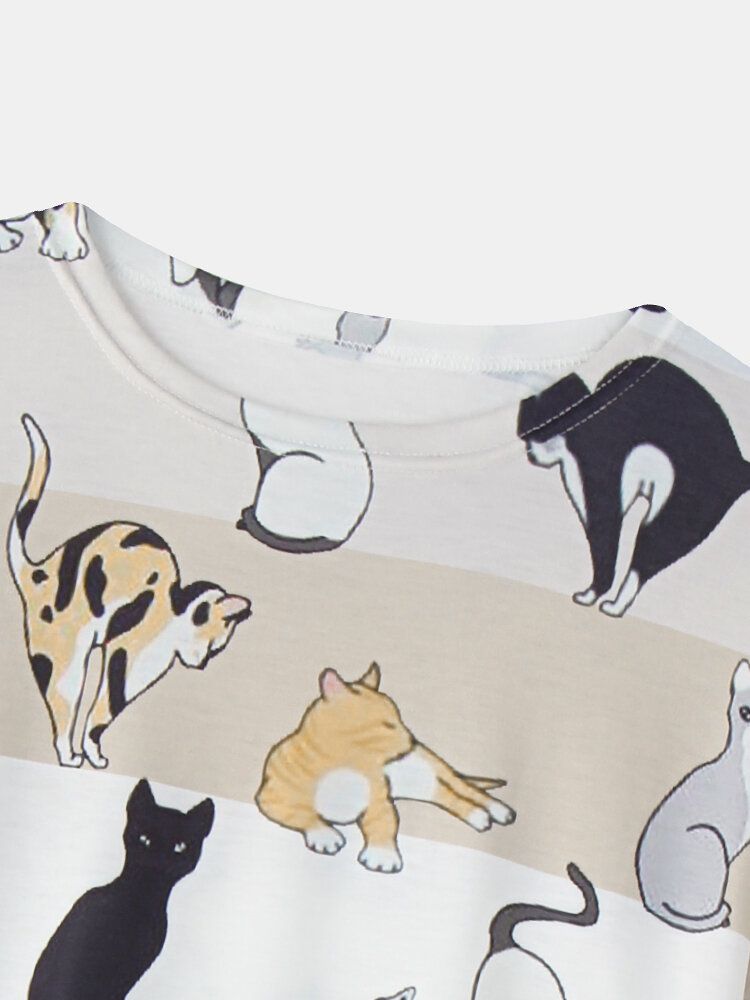 Blusas De Manga Larga Informales Con Estampado De Gatos De Dibujos Animados Para Mujer