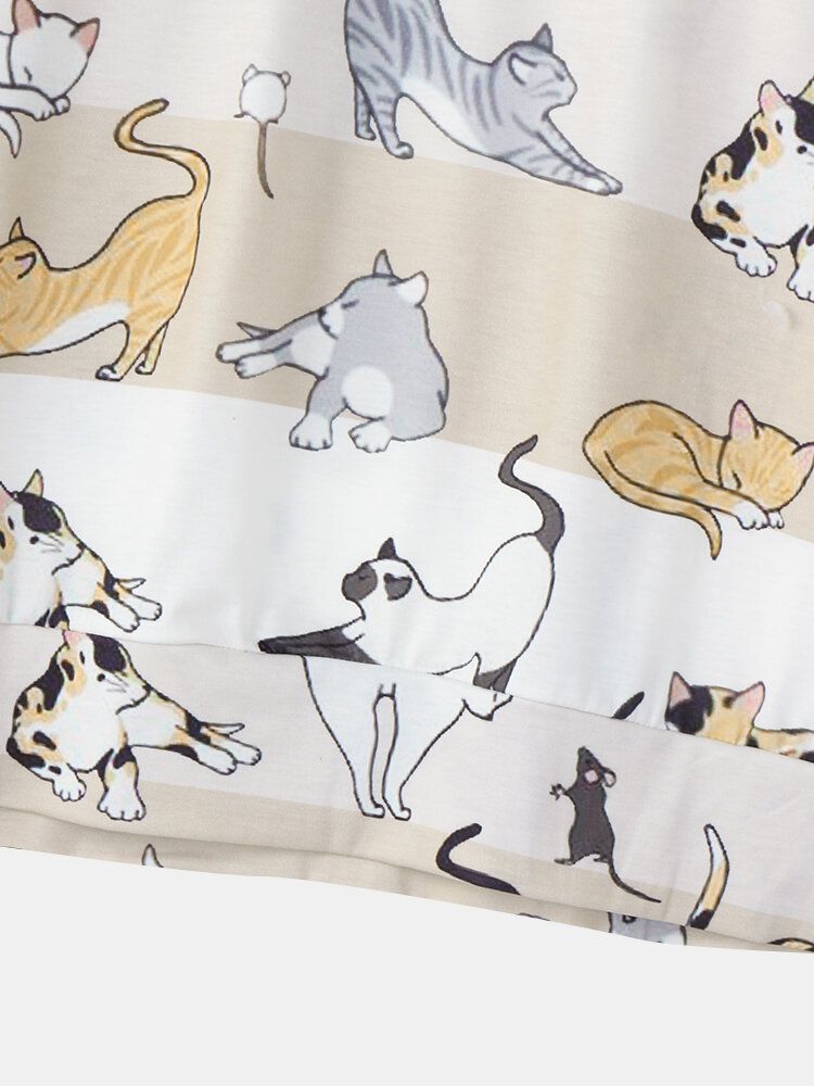 Blusas De Manga Larga Informales Con Estampado De Gatos De Dibujos Animados Para Mujer