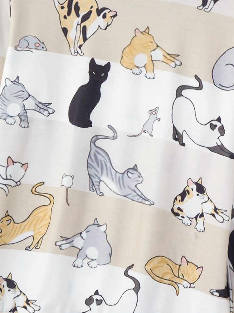 Blusas De Manga Larga Informales Con Estampado De Gatos De Dibujos Animados Para Mujer