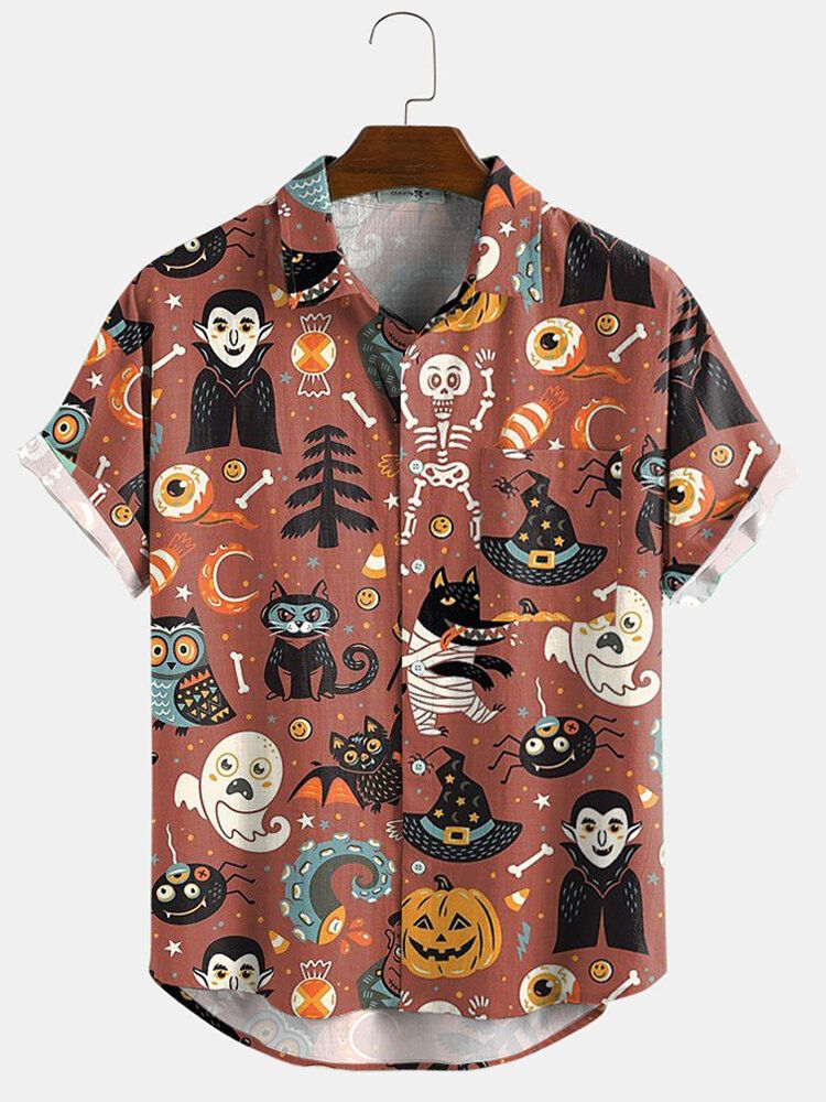 Camisas Casuales De Manga Corta Con Estampado Divertido De Dibujos Animados De Halloween Para Mujer