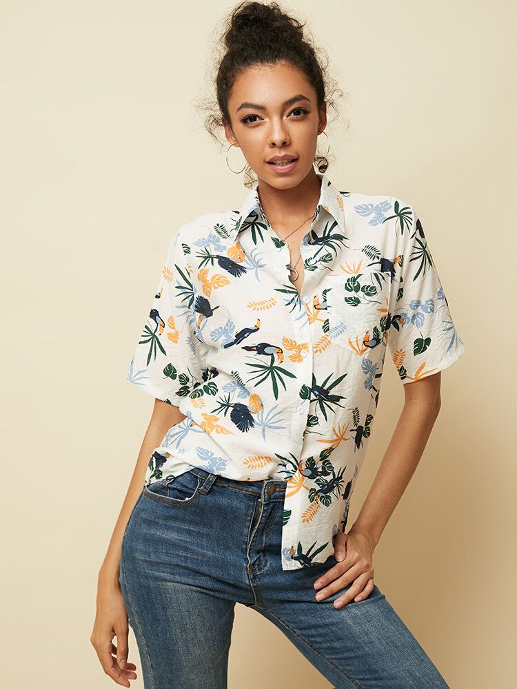 Camisas Casuales De Manga Corta Con Estampado De Hojas De Estilo De Vacaciones De Hawaii