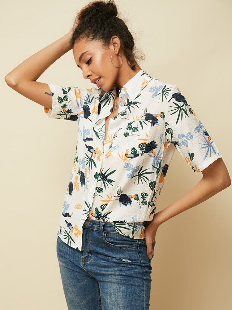 Camisas Casuales De Manga Corta Con Estampado De Hojas De Estilo De Vacaciones De Hawaii