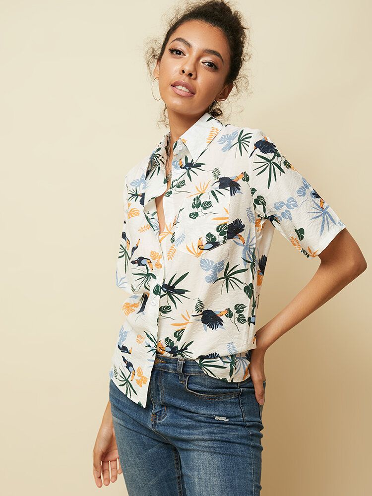 Camisas Casuales De Manga Corta Con Estampado De Hojas De Estilo De Vacaciones De Hawaii