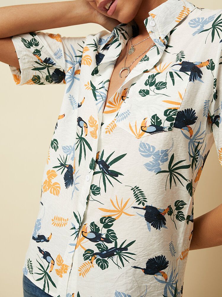 Camisas Casuales De Manga Corta Con Estampado De Hojas De Estilo De Vacaciones De Hawaii