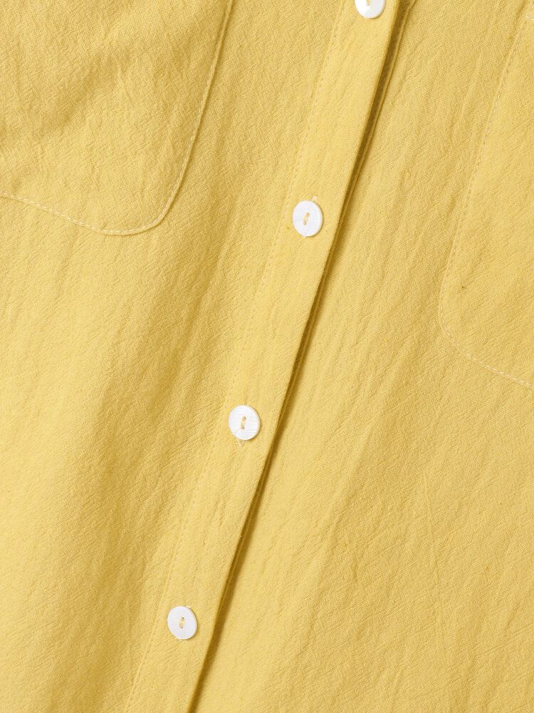 Camisas Casuales De Manga Larga Con Diseño De Bolsillo Frontal Con Cuello En V Amarillo Mostaza Para Mujer