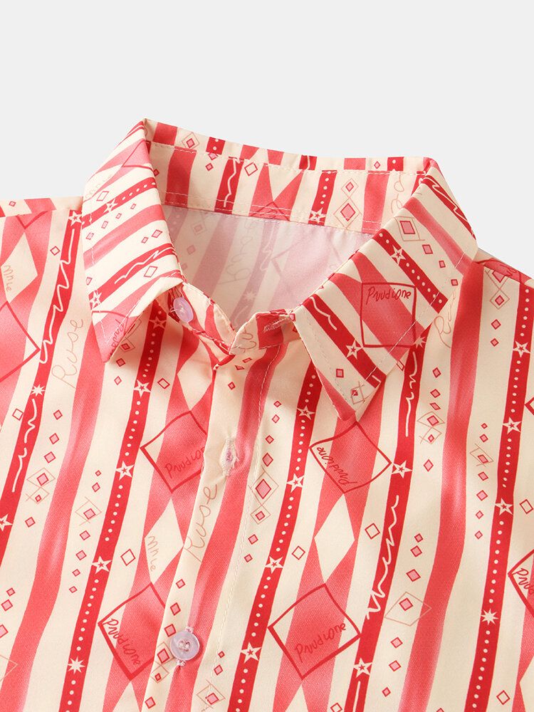 Camisas Casuales Sueltas De Manga Corta Con Estampado De Geometría Vintage Para Mujer