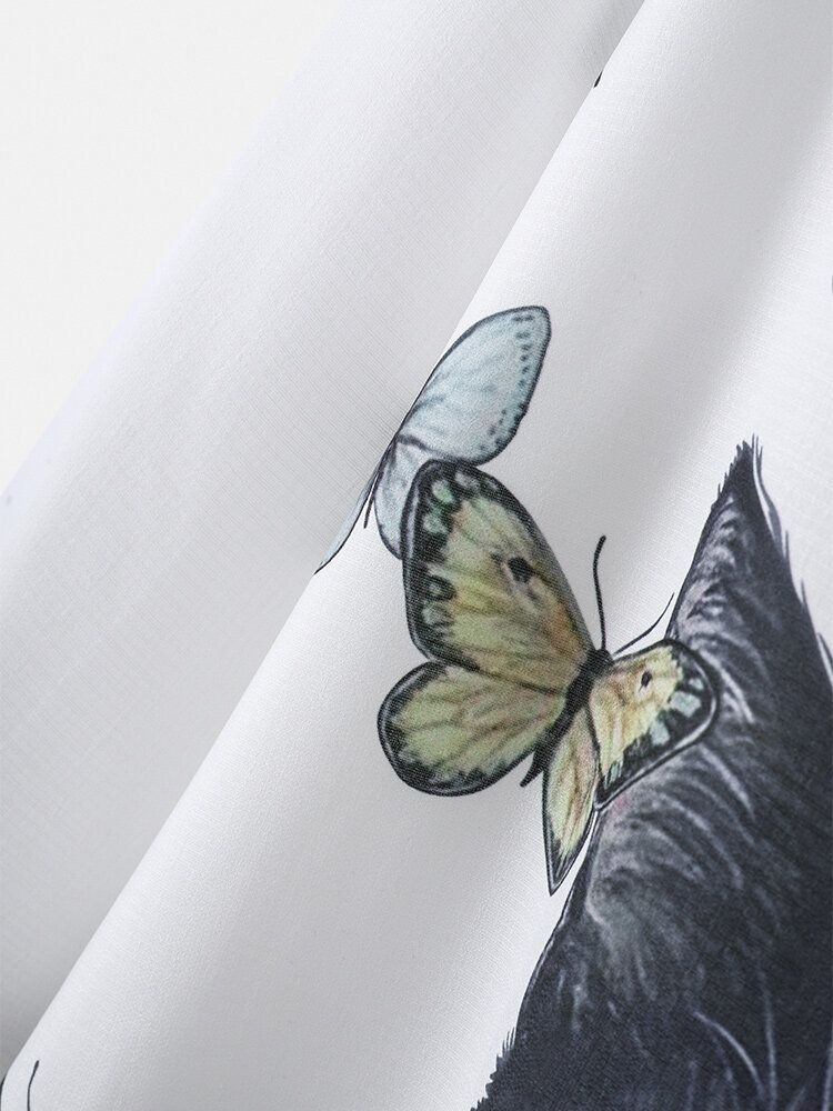 Camisas De Manga Larga Casuales Con Solapa Y Estampado De Mariposas Y Gatos De Dibujos Animados Para Mujeres